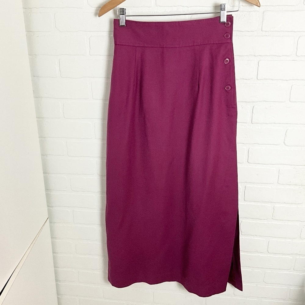 NWT Vintage Deadstock 60s Maxi Skirt Compagnie baie d’Hudson Wool Magenta Sz 6 - Picture 2 of 14
